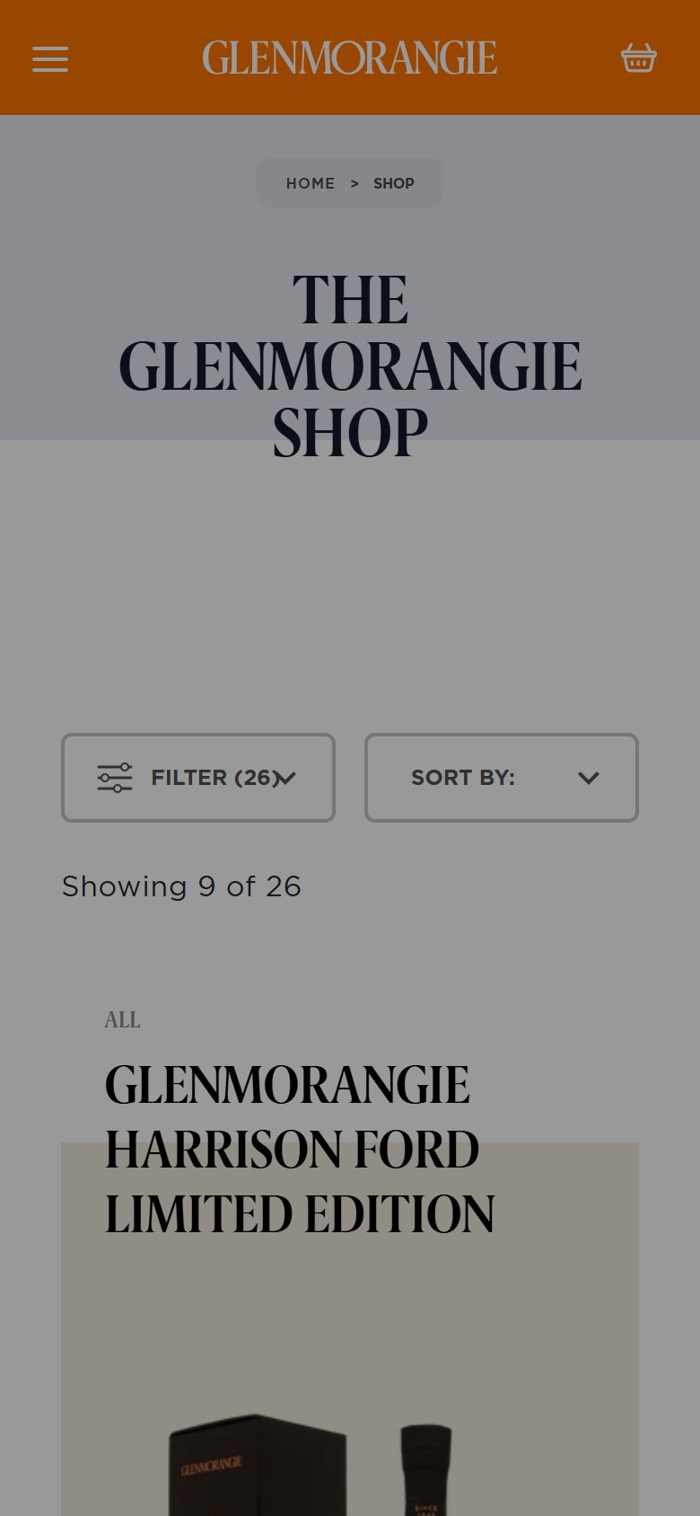 Glenmorangie collection: all on mobile, not disclosed luxury drinks storefront captured at 390 x 844
