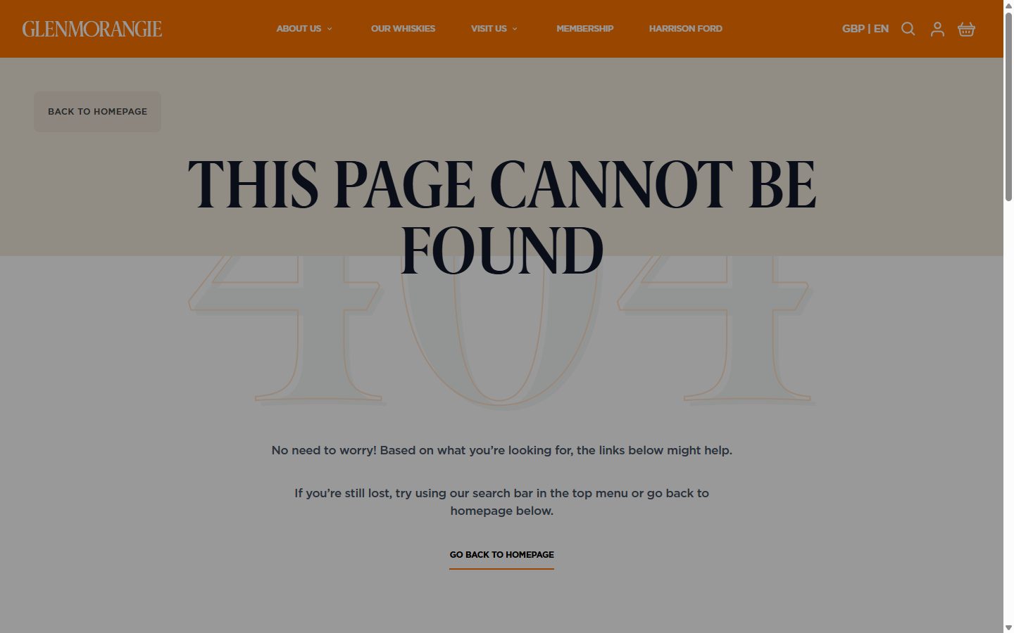 Glenmorangie product page on desktop, not disclosed luxury drinks storefront captured at 1440 x 900
