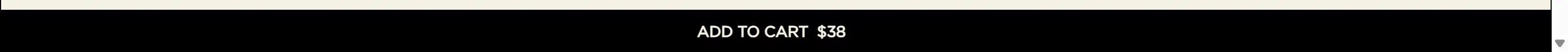 Hourglass add to cart button photographed on its product page, reading Add to Cart $38, #000000 on #fcfcfc