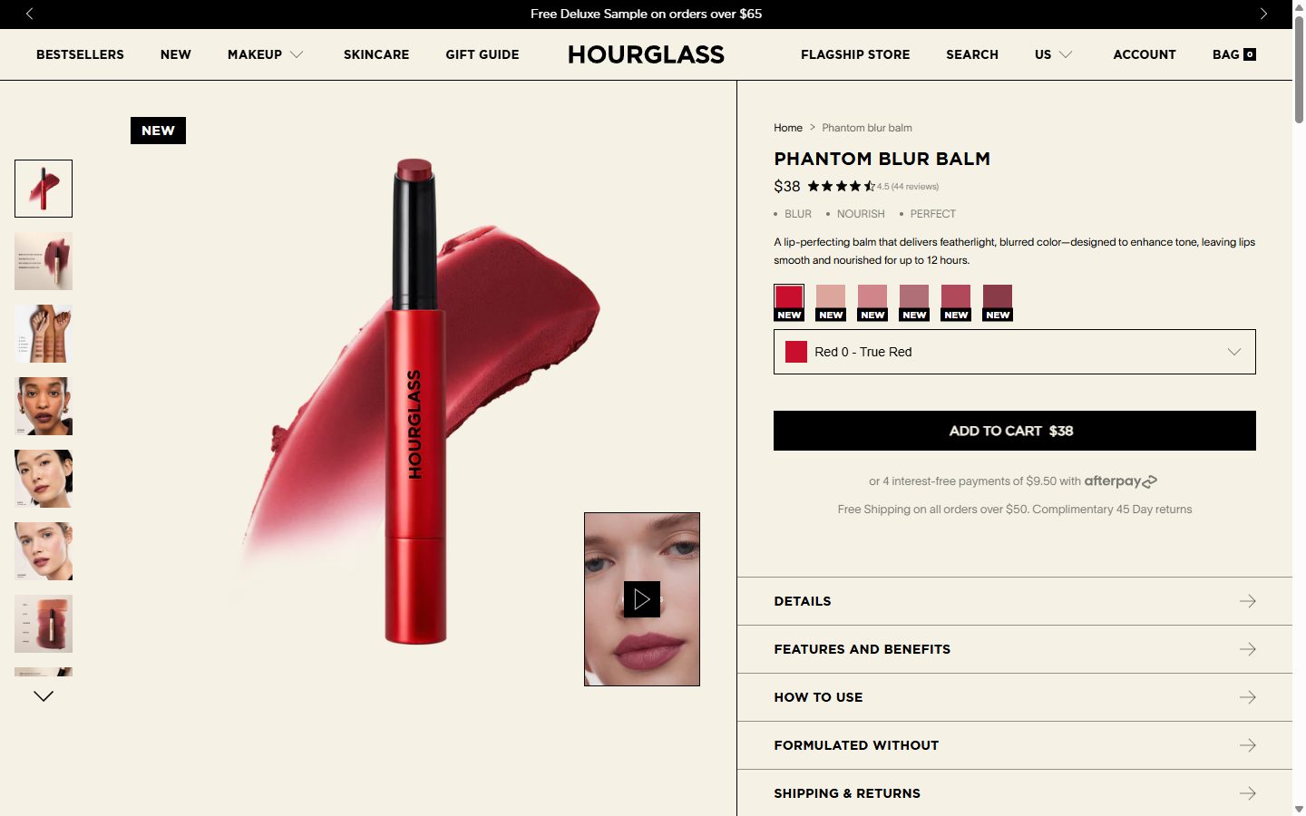 Hourglass product page on desktop, Shopify luxury beauty storefront captured at 1440 x 900