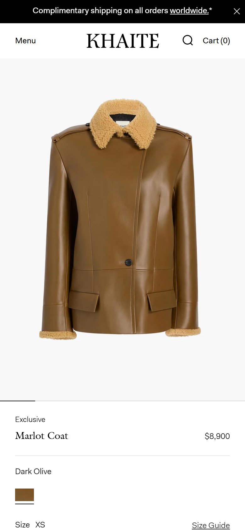 Khaite product page on mobile, not disclosed luxury fashion storefront captured at 390 x 844