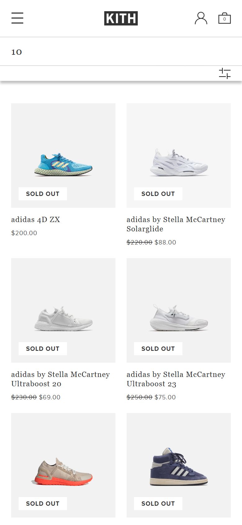 Kith collection: 10 on mobile, not disclosed luxury fashion storefront captured at 390 x 844