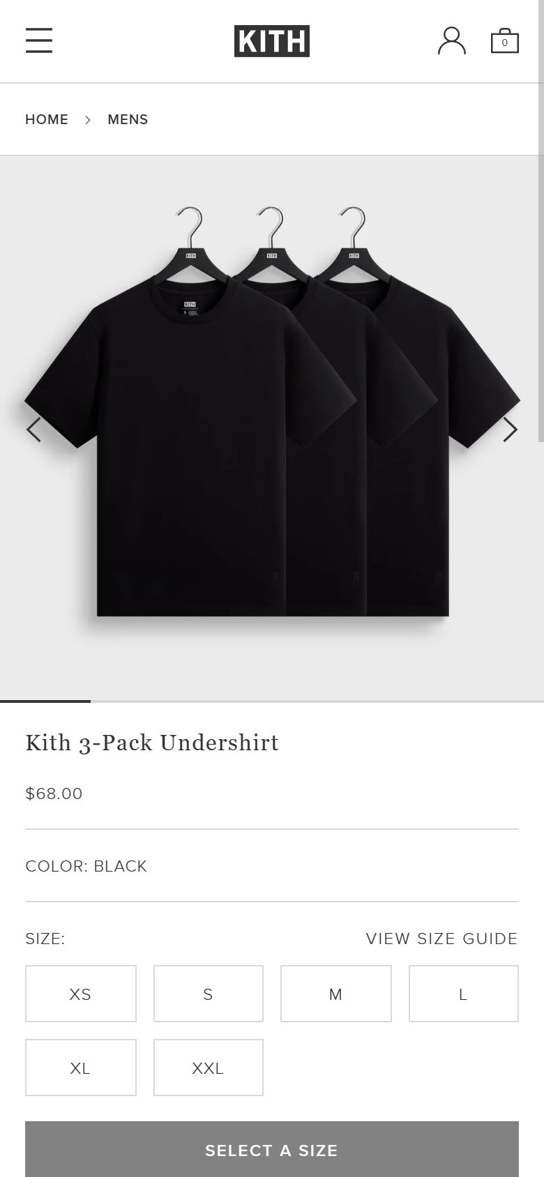 Kith product page on mobile, not disclosed luxury fashion storefront captured at 390 x 844