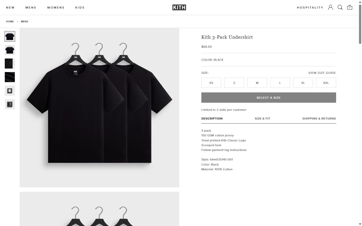 Kith product page on desktop, not disclosed luxury fashion storefront captured at 1440 x 900