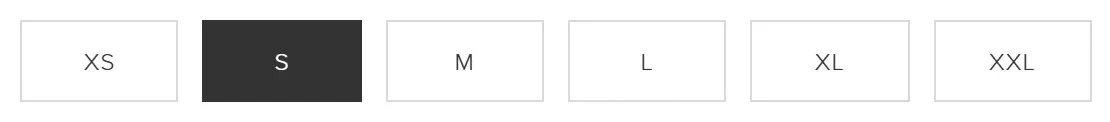 Kith size selector photographed on its product page, 6 values as a radio list with text labels