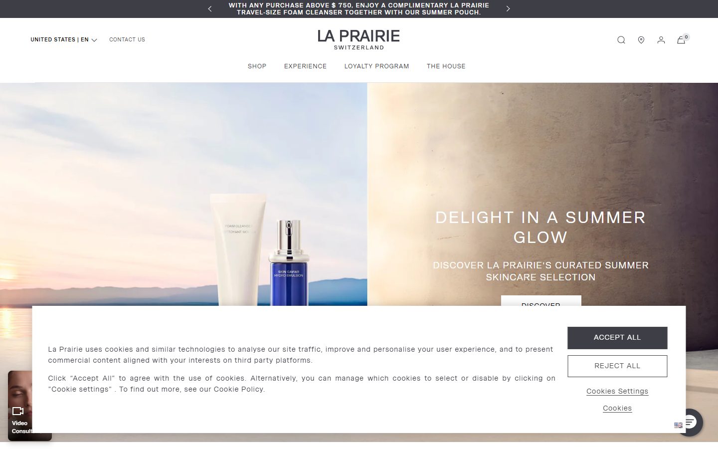 La Prairie homepage on desktop, Shopify luxury beauty storefront captured at 1440 x 900