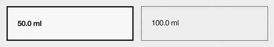 Lab Series size selector photographed on its product page, 2 values as a radio list with text labels