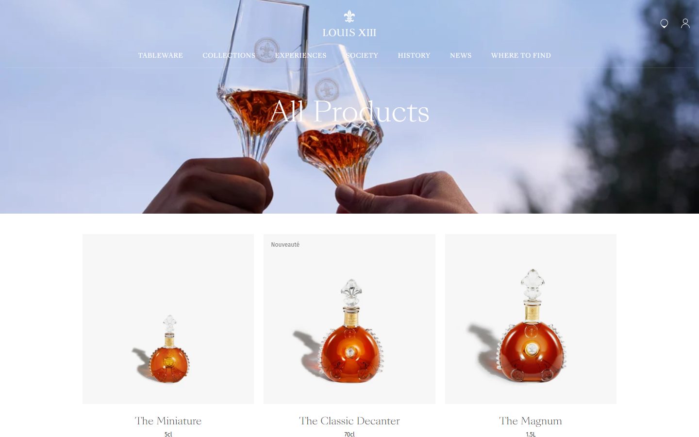Louis XIII collection: all products on desktop, Shopify luxury drinks storefront captured at 1440 x 900