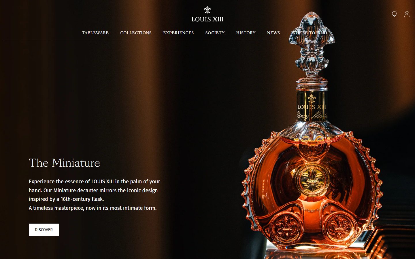 Louis XIII homepage on desktop, Shopify luxury drinks storefront captured at 1440 x 900