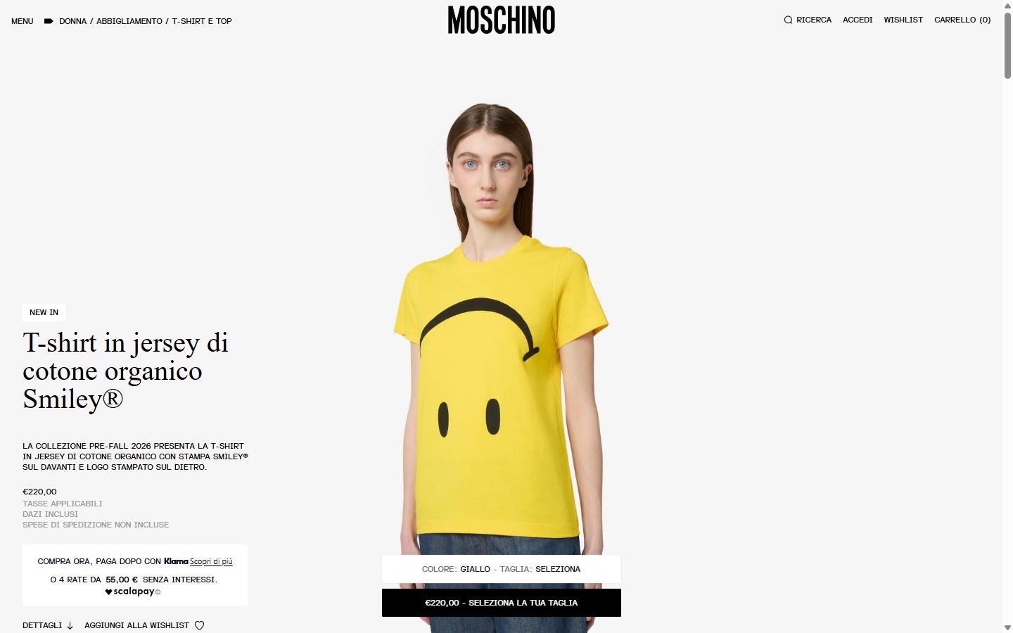 Moschino product page on desktop, Shopify luxury fashion storefront captured at 1440 x 900