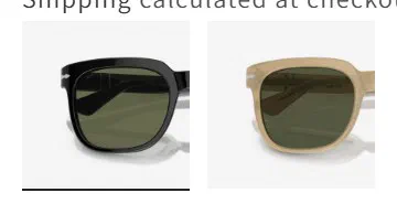 Persol color selector photographed on its product page, 2 square swatches