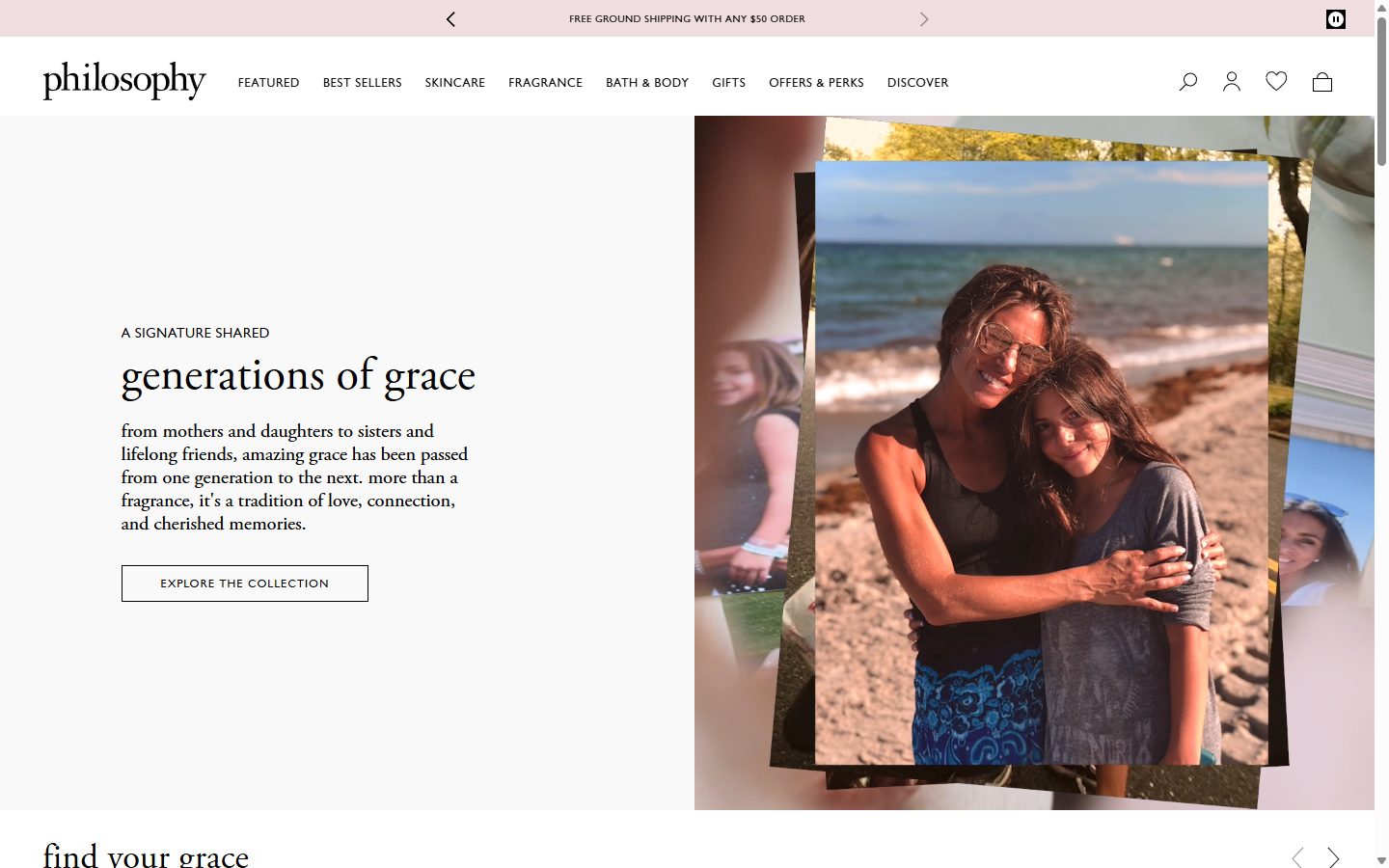 Philosophy homepage on desktop, Shopify luxury beauty storefront captured at 1440 x 900