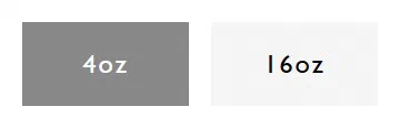 Philosophy size selector photographed on its product page, 2 values as a buttons