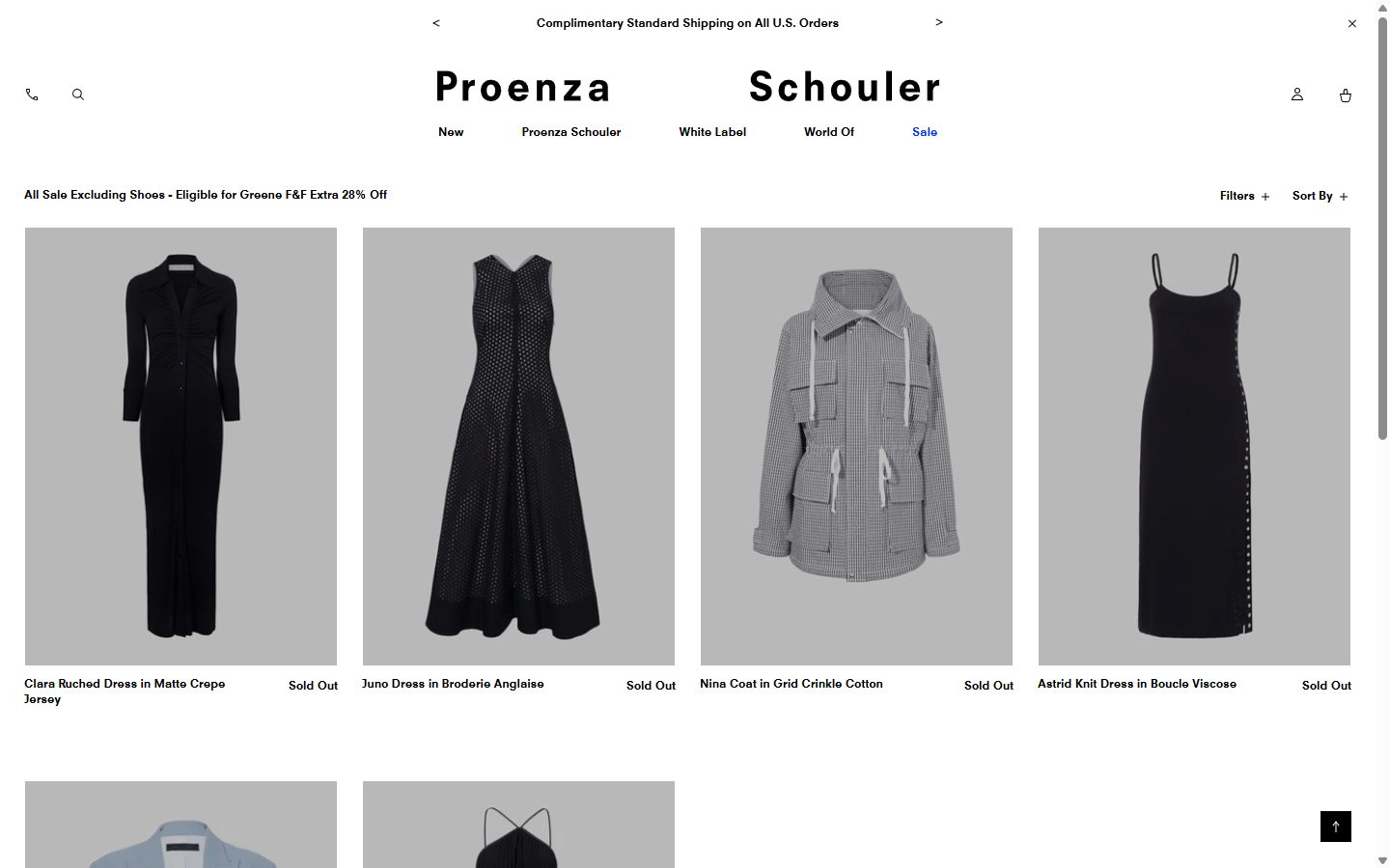 Proenza Schouler collection: all sale excluding shoes - eligible for greene f&f extra 28% off on desktop, not disclosed luxury fashion storefront captured at 1440 x 900