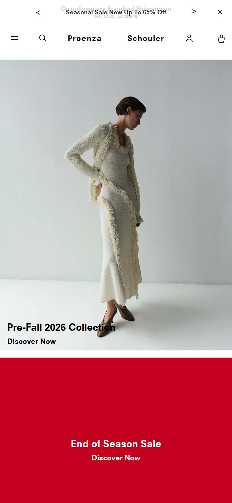 Proenza Schouler homepage on mobile, not disclosed luxury fashion storefront captured at 390 x 844