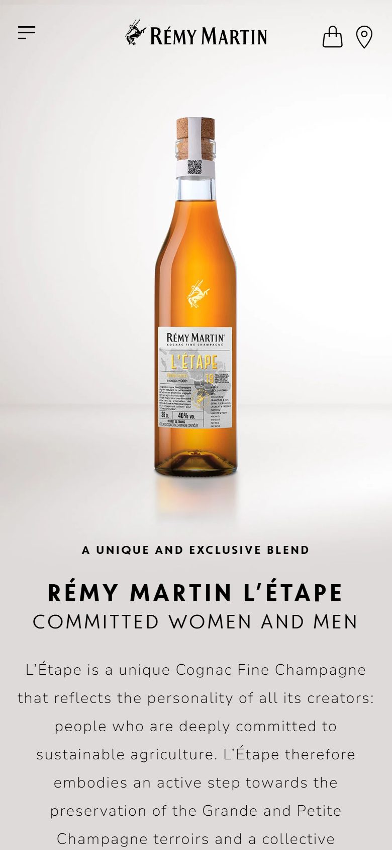 Remy Martin collection: collection on mobile, not disclosed luxury drinks storefront captured at 390 x 844