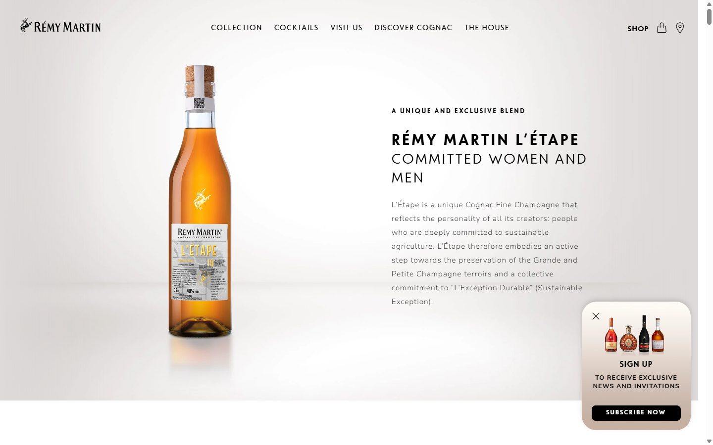 Remy Martin collection: collection on desktop, not disclosed luxury drinks storefront captured at 1440 x 900