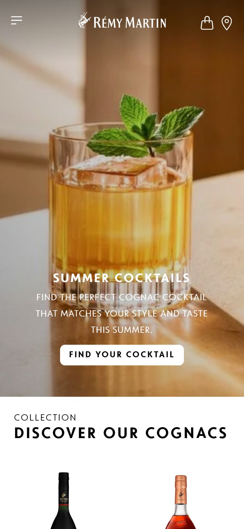 Remy Martin homepage on mobile, not disclosed luxury drinks storefront captured at 390 x 844