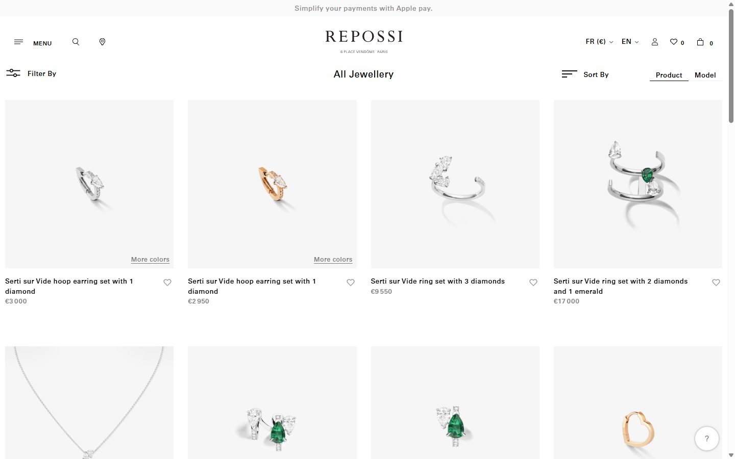 Repossi collection: all jewellery on desktop, Shopify luxury jewelry storefront captured at 1440 x 900