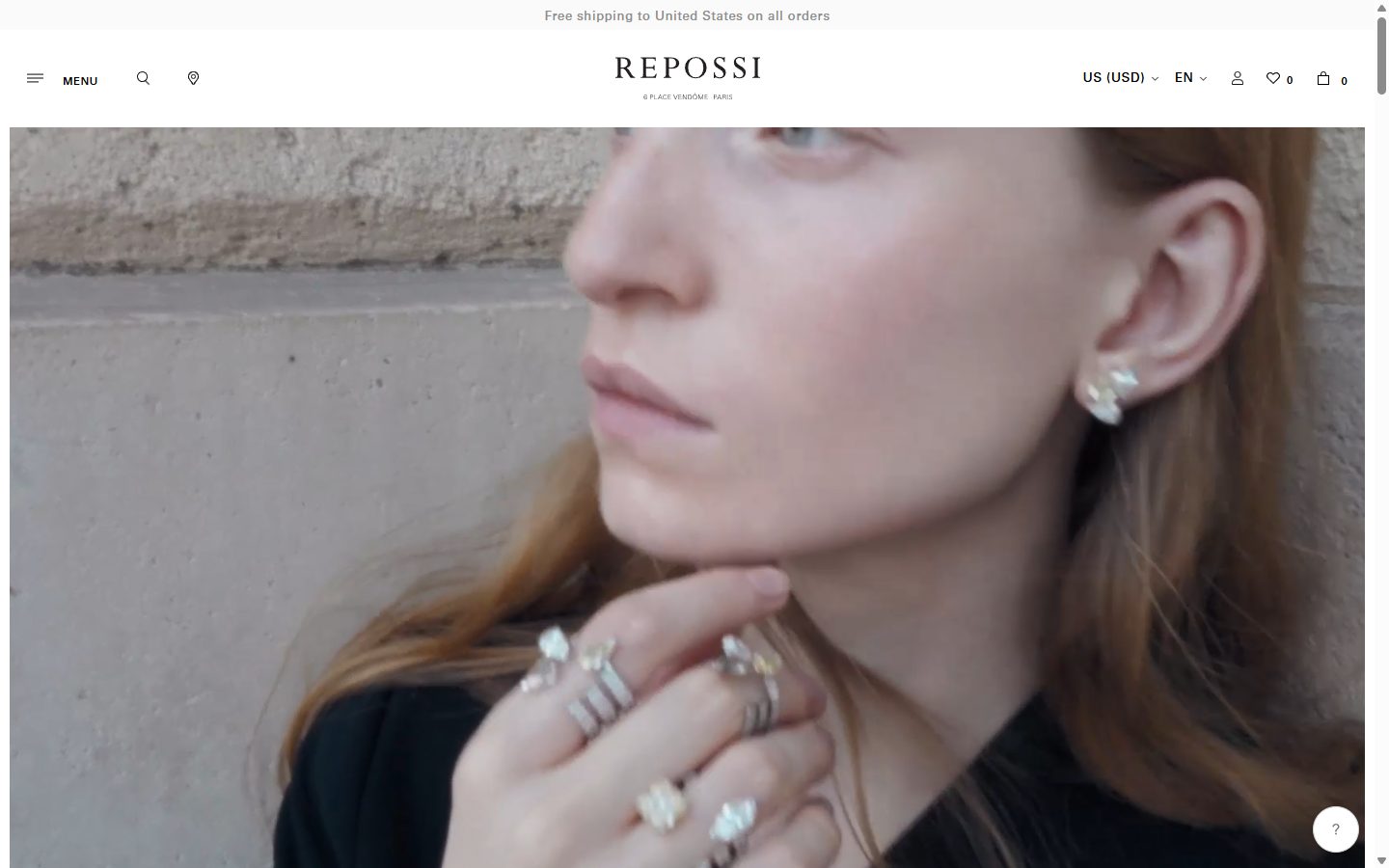 Repossi homepage on desktop, Shopify luxury jewelry storefront captured at 1440 x 900