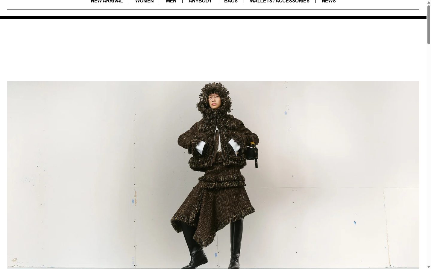 Sacai homepage on desktop, not disclosed luxury fashion storefront captured at 1440 x 900