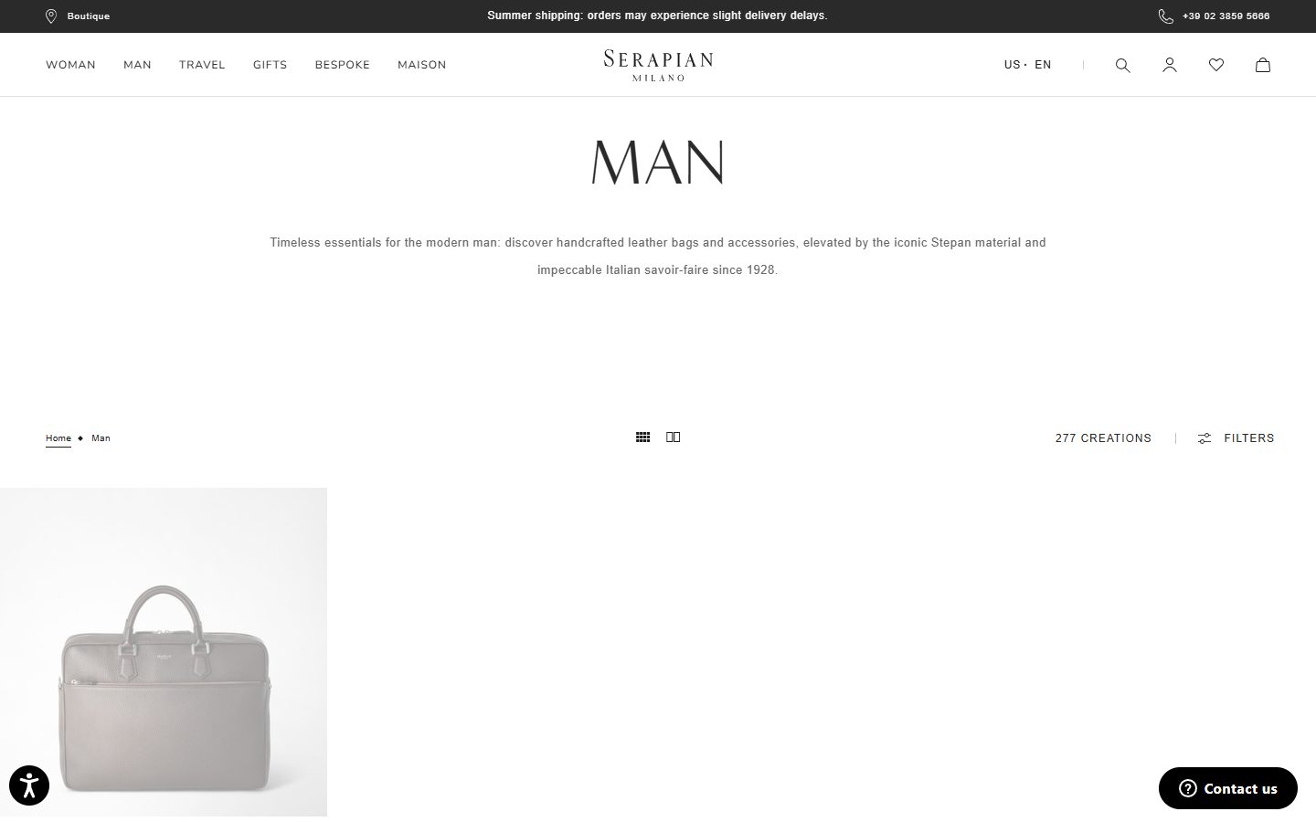 Serapian collection: man on desktop, not disclosed luxury leather goods storefront captured at 1440 x 900