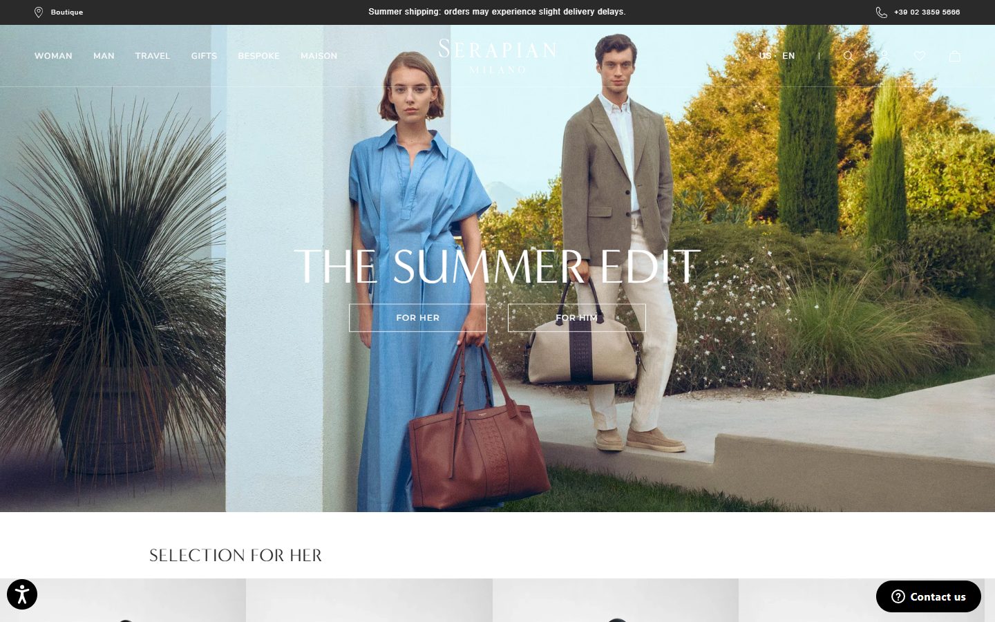 Serapian homepage on desktop, not disclosed luxury leather goods storefront captured at 1440 x 900