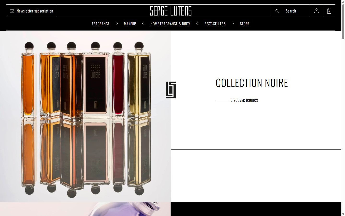 Serge Lutens homepage on desktop, Shopify luxury beauty storefront captured at 1440 x 900