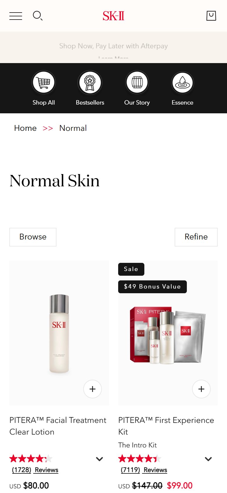 SK-II collection: normal on mobile, Shopify luxury beauty storefront captured at 390 x 844