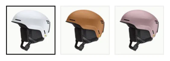 Smith Optics color selector photographed on its product page, 3 square swatches