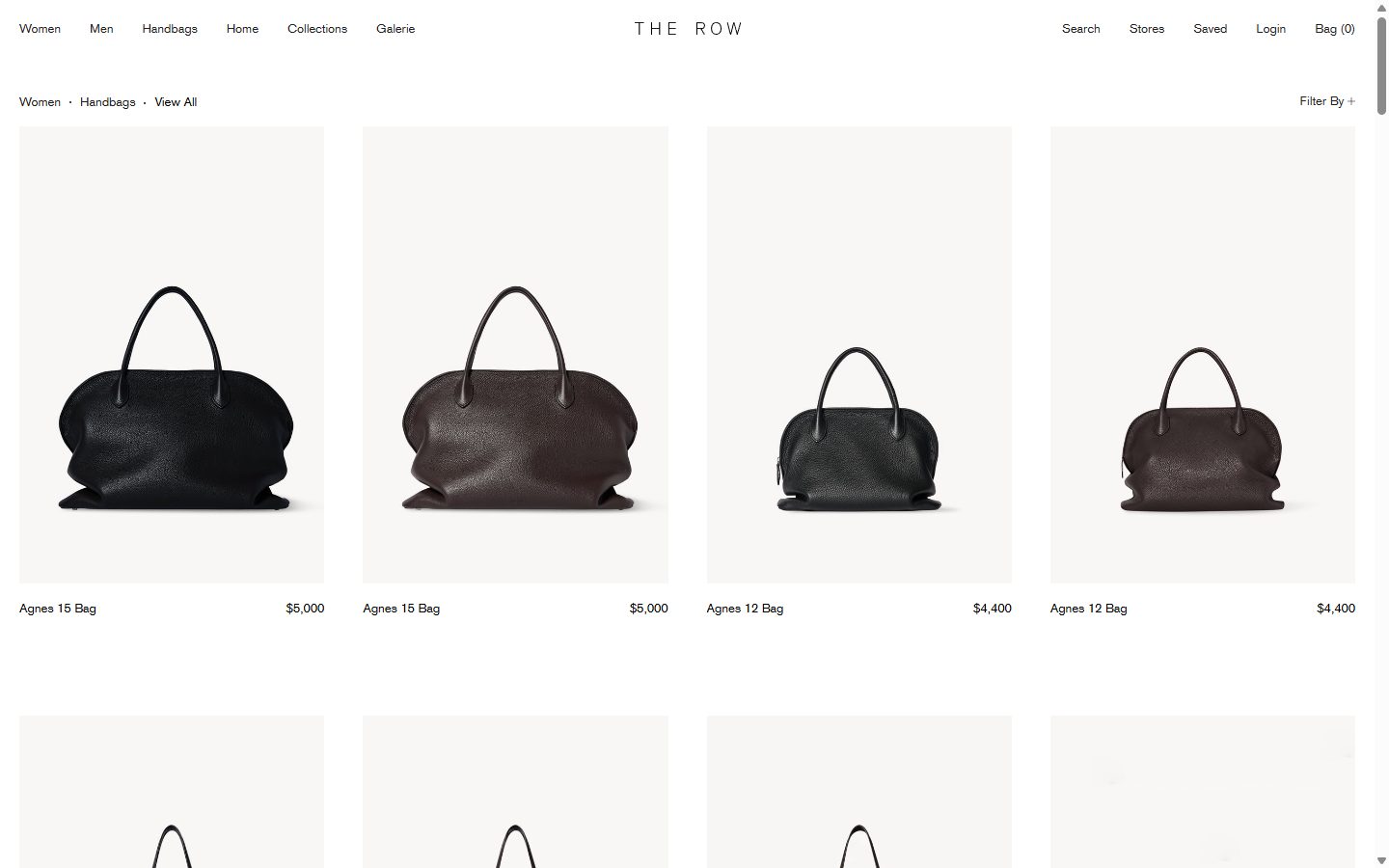 The Row collection: bags - view all on desktop, not disclosed luxury fashion storefront captured at 1440 x 900