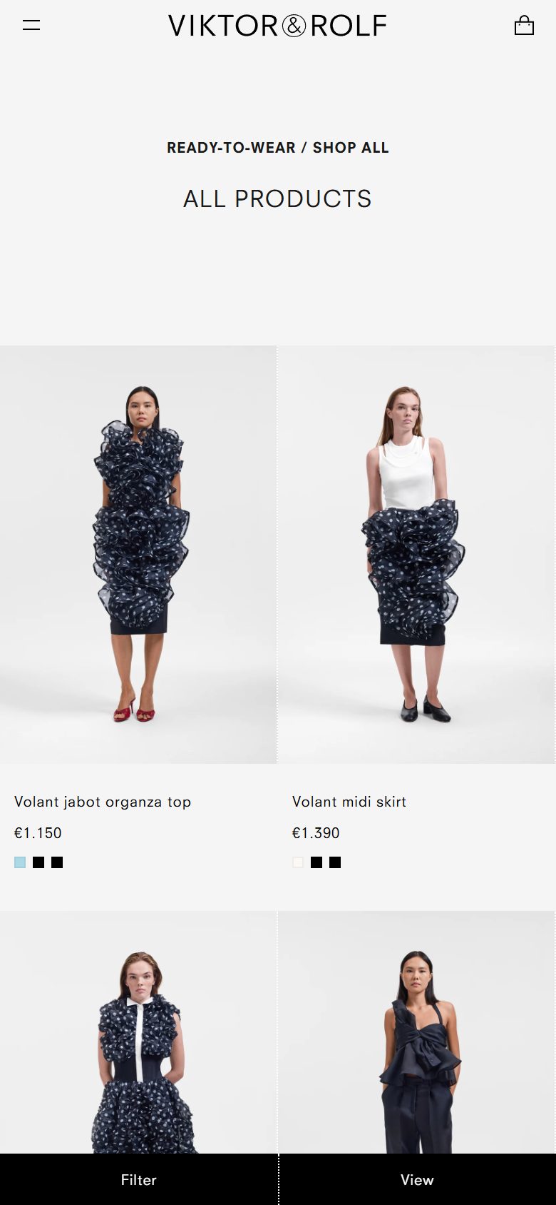 Viktor&Rolf Fragrance collection: all products on mobile, Shopify luxury beauty storefront captured at 390 x 844