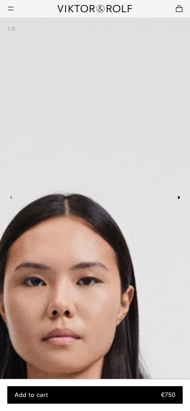 Viktor&Rolf Fragrance product page on mobile, Shopify luxury beauty storefront captured at 390 x 844