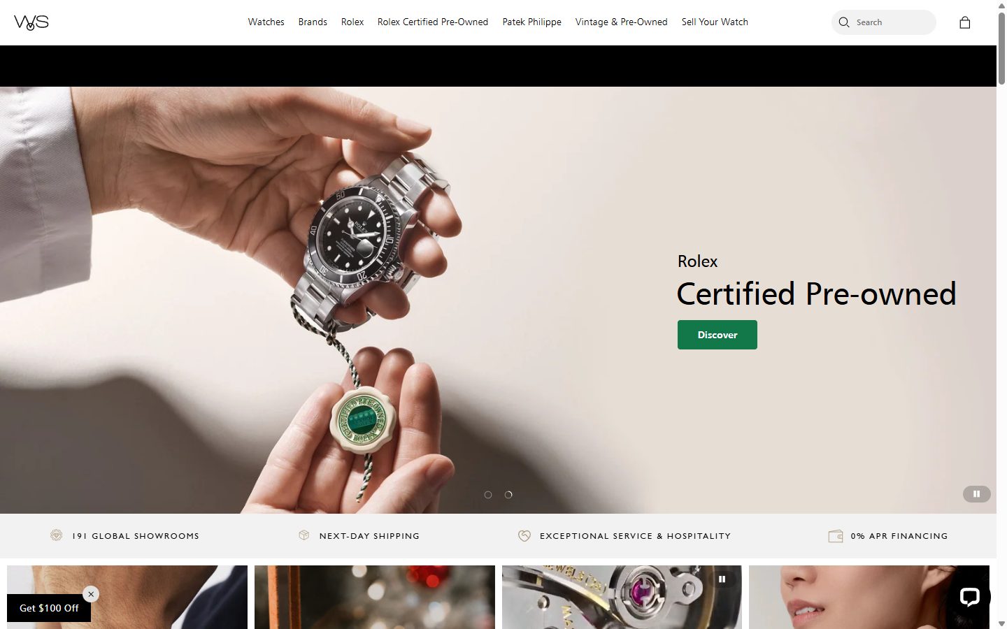 Watches of Switzerland homepage on desktop, Shopify luxury retail storefront captured at 1440 x 900