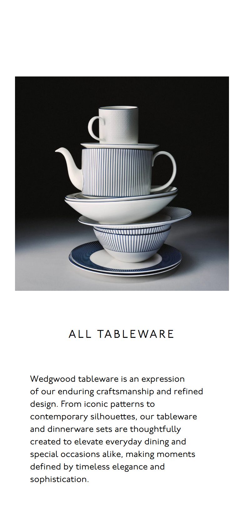 Wedgwood collection: all tableware on mobile, Shopify luxury home and design storefront captured at 390 x 844