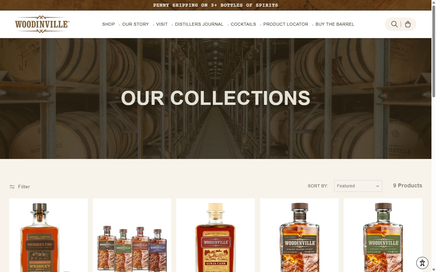 Woodinville Whiskey collection: whiskey on desktop, Shopify luxury drinks storefront captured at 1440 x 900